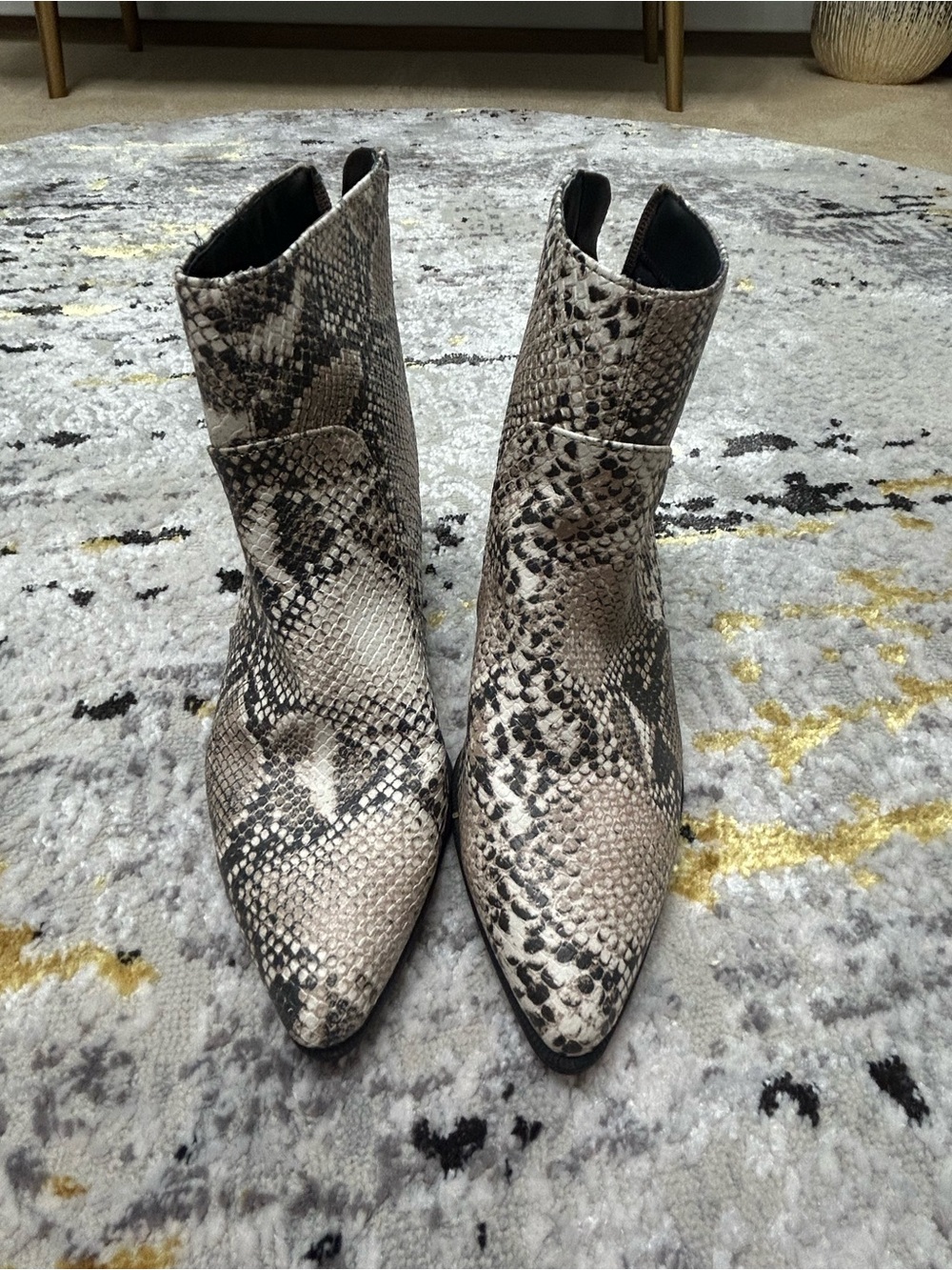 Charlotte Russe Snake-Print Pointed Toe Ankle Boots - Black & Cream